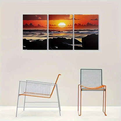 3pcs Sunset Hues & Reflective Water Metal Print Ready to Hang Art