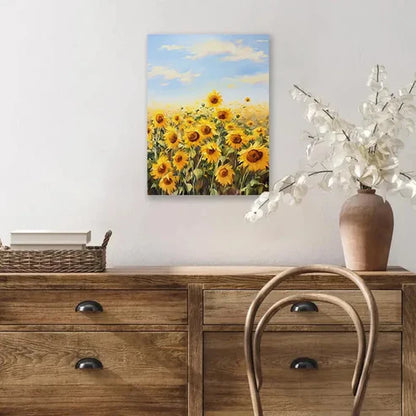 Beautiful Charming Sunflower Field Painting 60x90cm Metal Print Ready to Hang