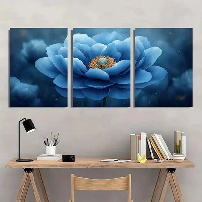 3pcs Light Blue Peony Flower Painting Metal Print Ready to Hang Art