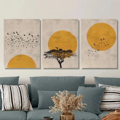 3pcs Featuring a Minimalist Illustration of a Sun Metal Print Ready to Hang Art