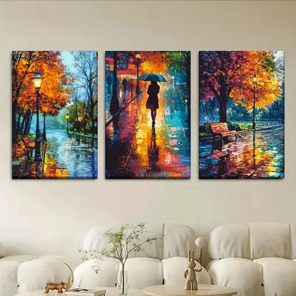 3pcs Abstract Vibrant Autumn Street Scene Metal Print Ready to Hang Art