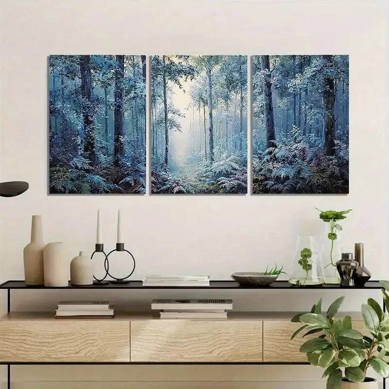 3pcs Vintage Style Abstract Forest Scene Metal Print Ready to Hang Art