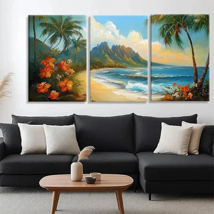 3pcs Hawaiian Paradise Beach Nature Perfect Wall Art Set Canvas Unframed - High Quality Print 100% Australian Made Wall Canvas