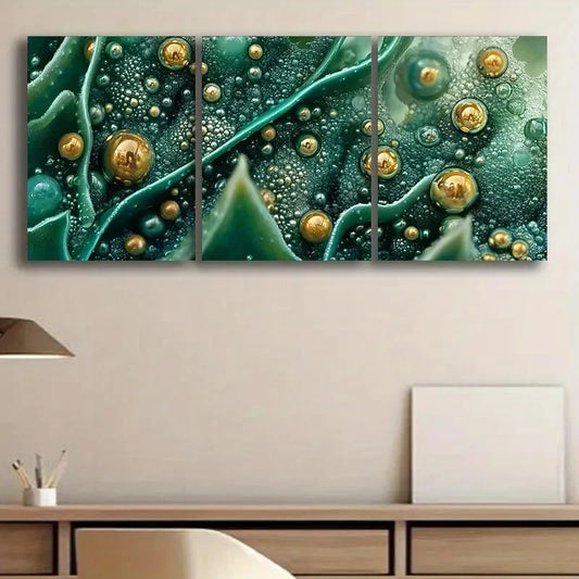 3pcs Luxurious Abstract Green Metal Print Ready to Hang Art