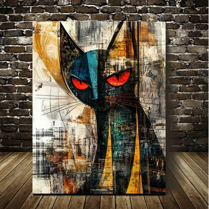 Beautiful Abstract Art a Modern Red Eyed Cat Painting 40x60cm Metal Print Ready to Hang