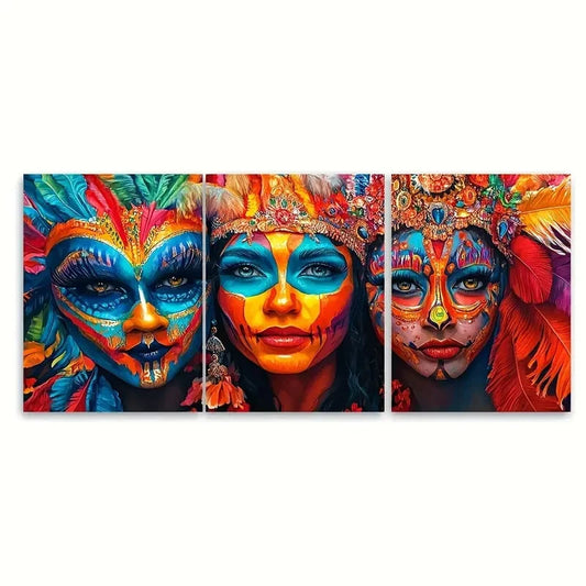 3pcs Rio Street Carnival Print Vibrant Festival Metal Print Ready to Hang Art