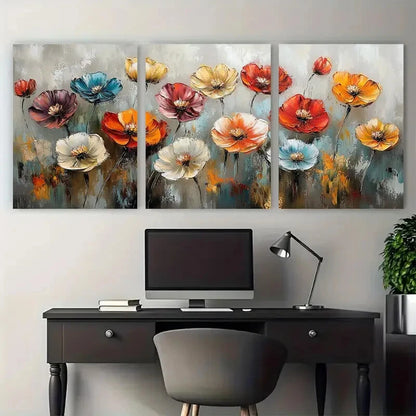 3pcs Dreamy Colorful Blossoms Floral Neutral Tones Metal Print Ready to Hang Art