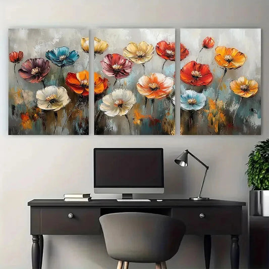 3pcs Dreamy Colorful Blossoms Floral Neutral Tones Metal Print Ready to Hang Art