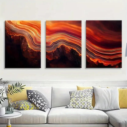 3pcs Abstract Vibrant Red Lava Rock Texture Metal Print Ready to Hang Art