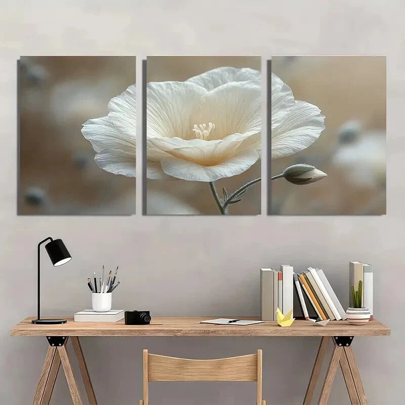 3pcs White Lisianthus Flower Gentian Plant Metal Print Ready to Hang Art