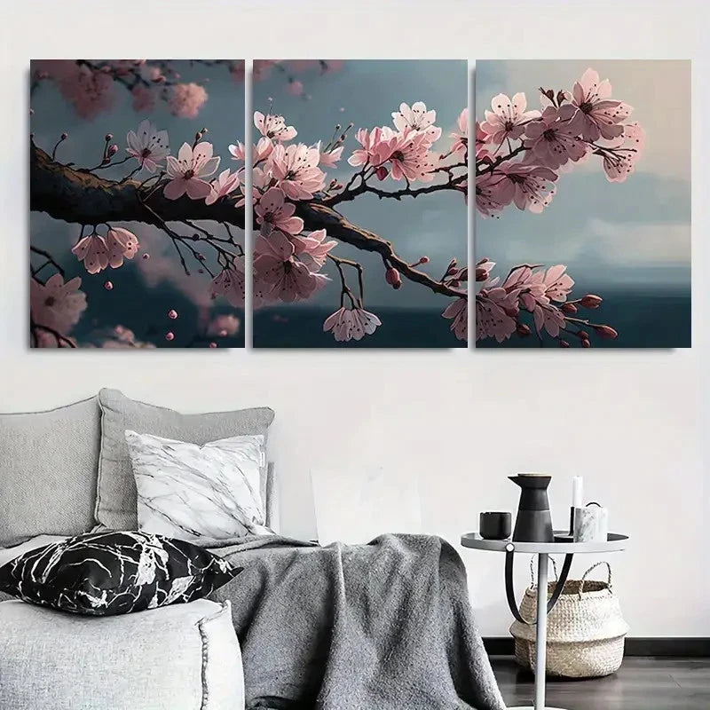 3pcs Cherry Blossom Serenity Sakura Branches Wall Art Set Canvas Framed 40x60cm - High Quality Print 100% Australian Made Wall Canvas Ready to Hang