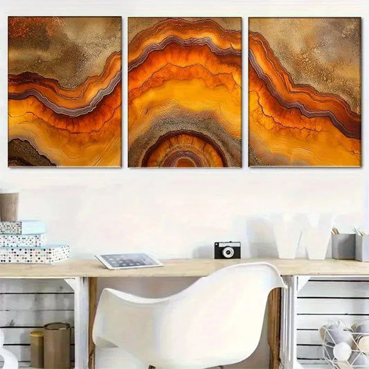 3pcs Abstract Golden Brown Earth Texture Print Metal Print Ready to Hang Art
