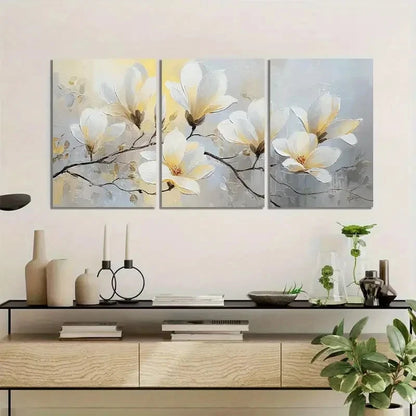 3pcs White Magnolia Flower Poster Painting Metal Print Ready to Hang Art