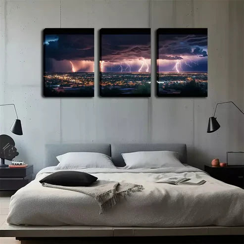 3pcs Lightning That Amazes Neighbors Wall Art Set Canvas Framed 60x90cm - High Quality Print 100% Australian Made Wall Canvas Ready to Hang