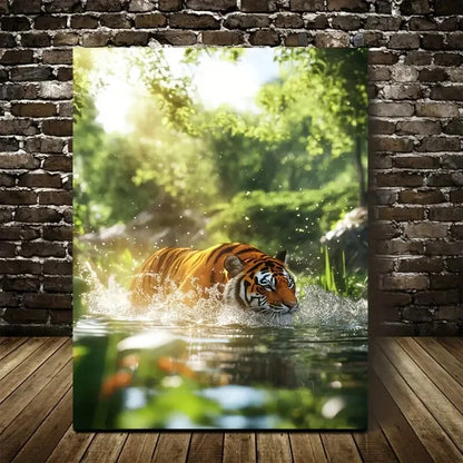 Lush Green Meadow Scene with Sunbeams 40x60cm Metal Print Ready to Hang