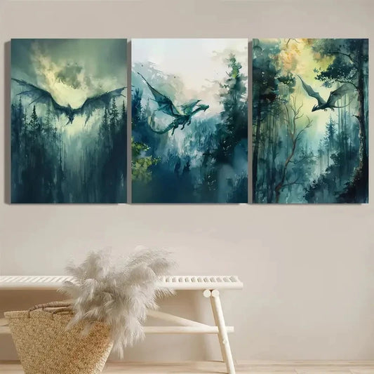 3pcs Dark Academy Mythical Creatures Perfect Wall Art Set Canvas Framed 40x60cm - High Quality Print 100% Australian Made Wall Canvas Ready to Hang