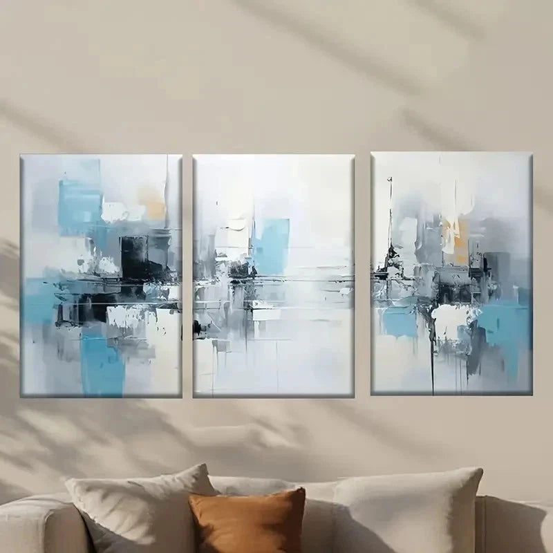 3pcs Abstract Painting with Blue and White Wall Art Set Canvas Framed 40x60cm - High Quality Print 100% Australian Made Wall Canvas Ready to Hang