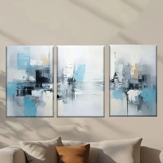 3pcs Abstract Painting with Blue and White Wall Art Set Canvas Framed 40x60cm - High Quality Print 100% Australian Made Wall Canvas Ready to Hang