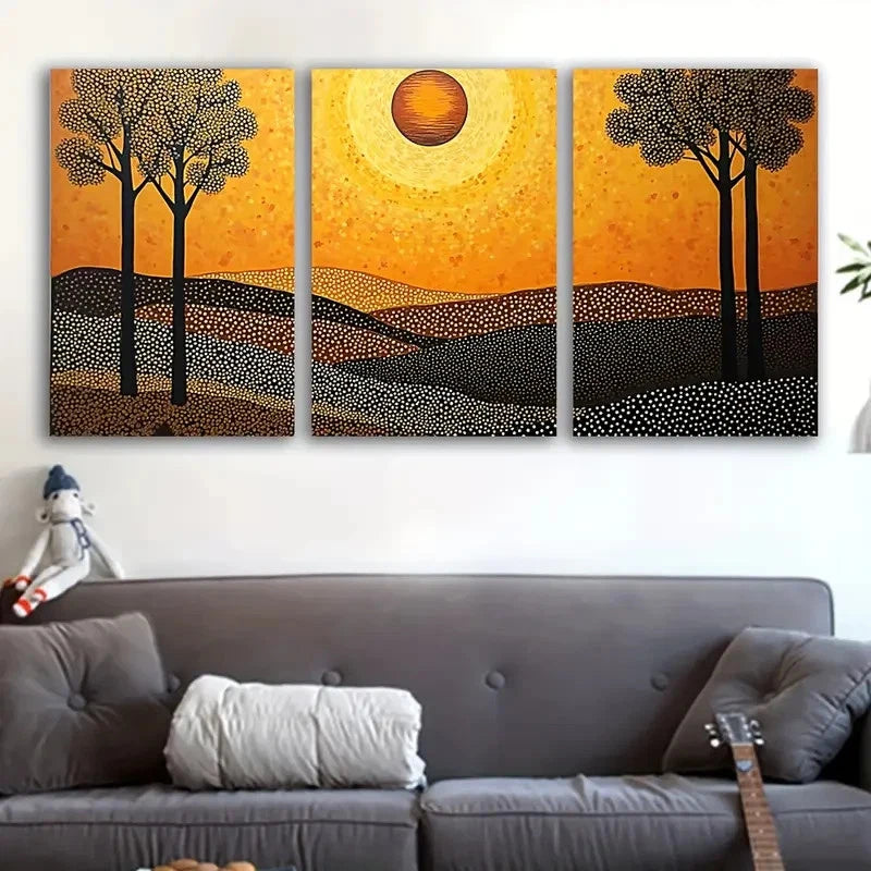3pcs Sunset Trees Wall Art Set Canvas Framed 50x70cm - High Quality Print 100% Australian Made Wall Canvas Ready to Hang