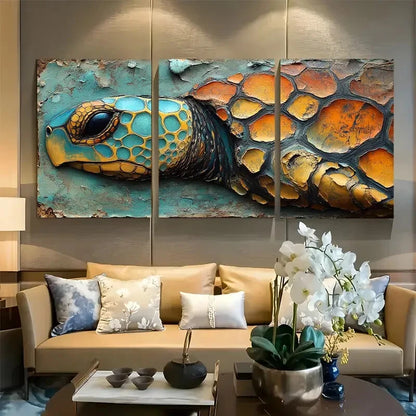 3pcs Sea Turtle Shell Abstract Metal Print Ready to Hang Art
