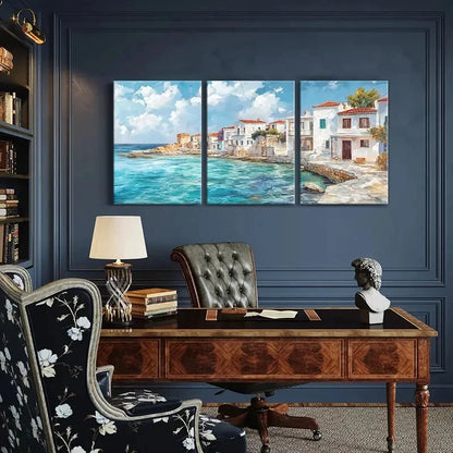 3pcs Mediterranean Coastal Abstract Scenic Art Metal Print Ready to Hang Art