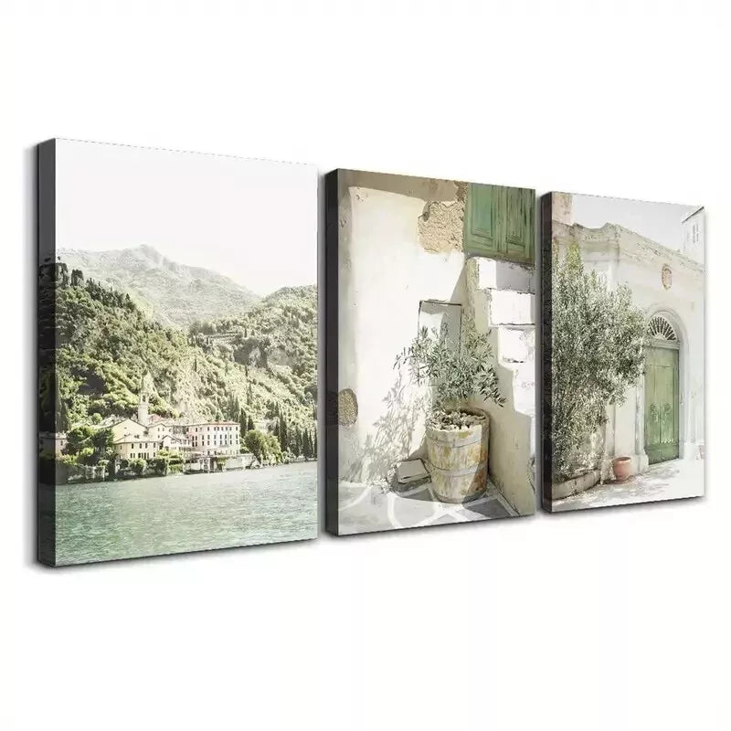 3pcs Minimalist Italian Cityscape Wall Art Set Canvas Framed 50x70cm - High Quality Print 100% Australian Made Wall Canvas Ready to Hang
