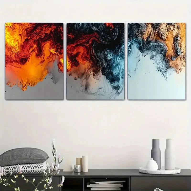 3pcs Abstract Painting Rich Color Metal Print Ready to Hang Art