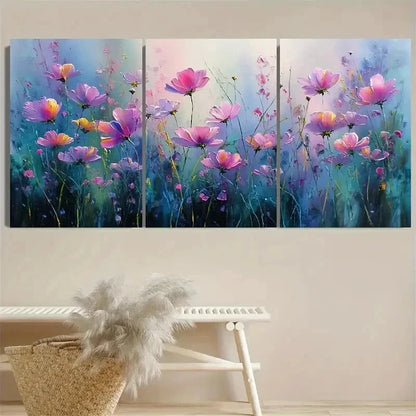 3pcs Flower On Canvas, Art, Pink Floral Wall Art Set Canvas Framed 50x70cm - High Quality Print 100% Australian Made Wall Canvas Ready to Hang
