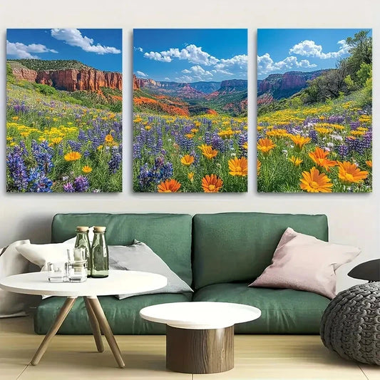 3pcs Wildflower Hanging Garden Landscape Metal Print Ready to Hang Art