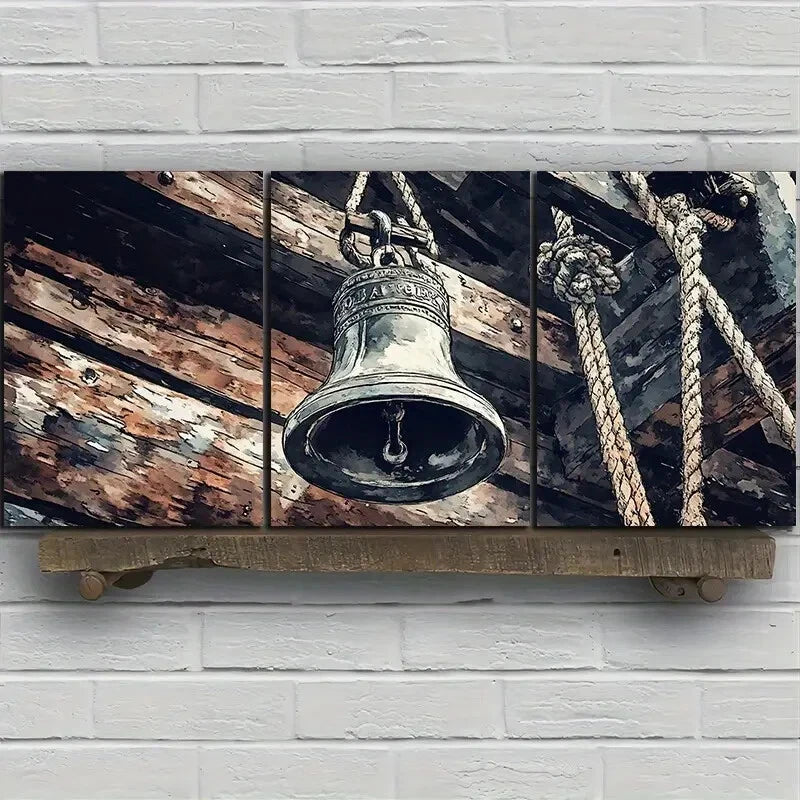 3pcs Corner Of The Ship Old Big Bell Metal Print Ready to Hang Art