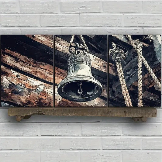 3pcs Corner Of The Ship Old Big Bell Metal Print Ready to Hang Art