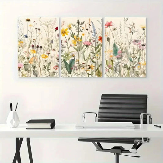 3pcs Wildflower Floral Botanical Prints Metal Print Ready to Hang Art