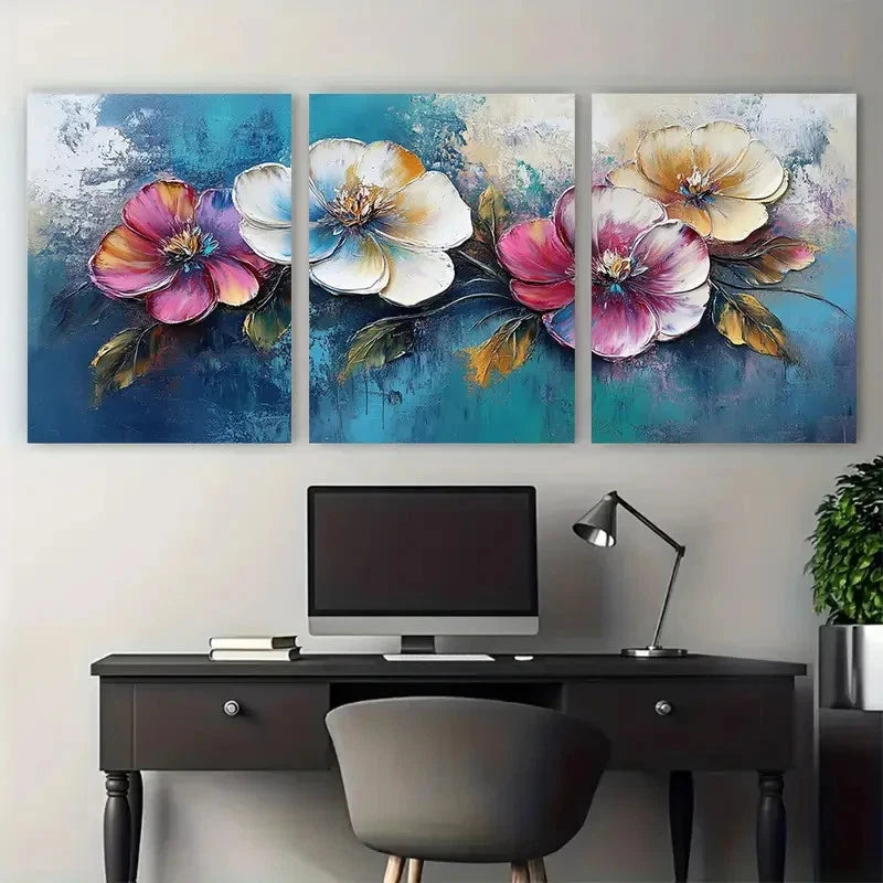 3pcs Modern Abstract Floral Impasto Illustration Wall Art Set Canvas Framed 40x60cm - High Quality Print 100% Australian Made Wall Canvas Ready to Hang