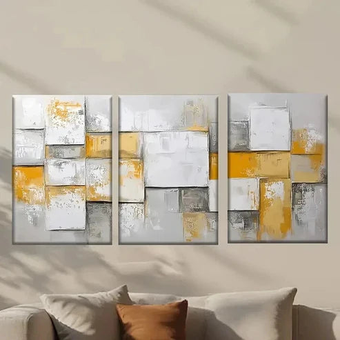 3pcs Abstract Yellow & Grey Geometric Wall Art Canvas Unframed - High Quality Print 100% Australian Made Wall Canvas
