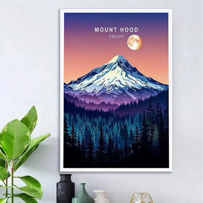 Mount Hood Oregon Vintage Mountain & Forest Travel Poster Print Wall Art