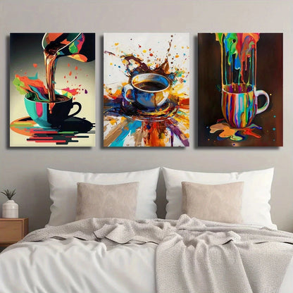 3pcs Vibrant Coffee Splatter Colorful Design Metal Print Ready to Hang Art