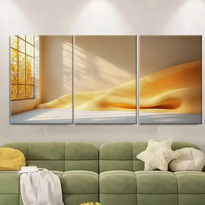 3pcs Light Beige Minimalist Metal Print Ready to Hang Art