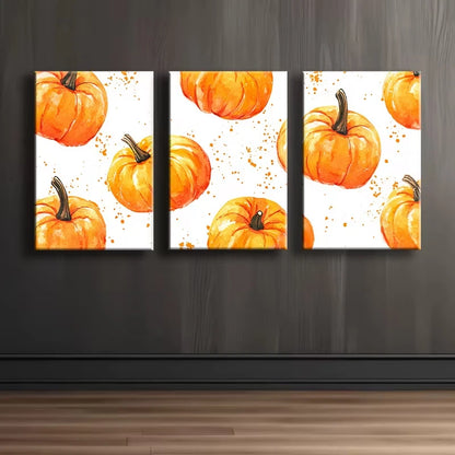 3pcs Pumpkin Autumn Harvest Theme Wall Art Set Canvas Framed 50x70cm - High Quality Print 100% Australian Made Wall Canvas Ready to Hang