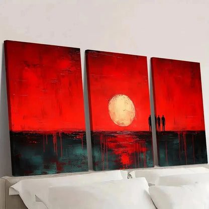 3pcs Red Minimalist Decor  Wall Art Set Canvas Framed 50x70cm - High Quality Print 100% Australian Made Wall Canvas Ready to Hang