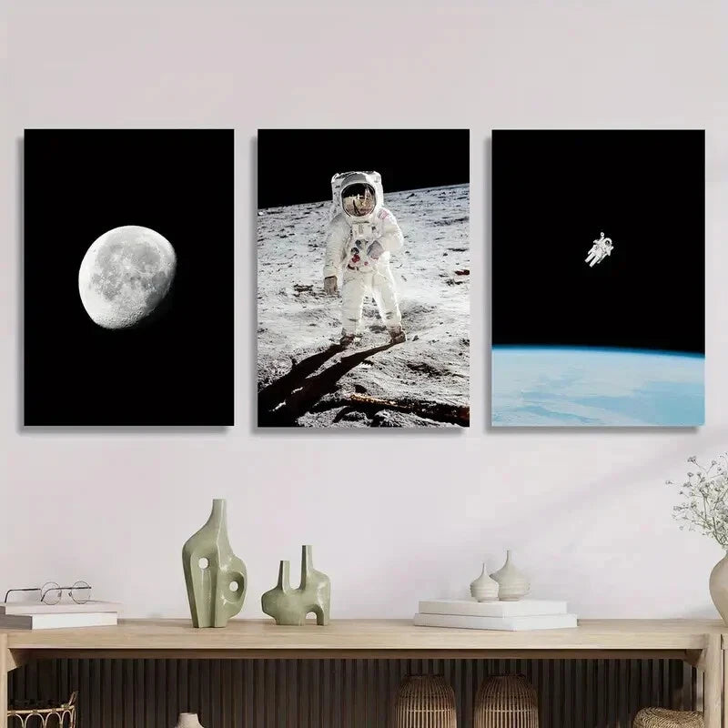 3pcs Science Fiction Themed Ink Painting ,Metal Print Ready to Hang Art