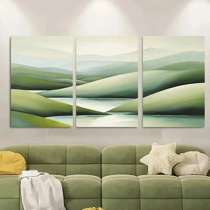 3pcs WabiSabi Minimalist Green Hills Metal Print Ready to Hang Art