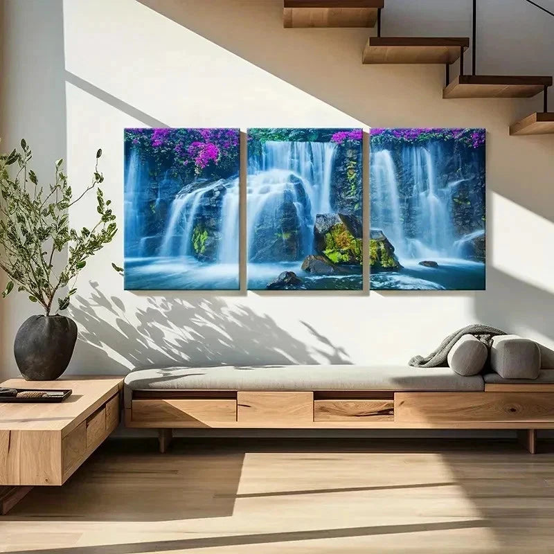 3pcs Waterfall Modern Natural Landscape Wall Art Set Canvas Framed 40x60cm - High Quality Print 100% Australian Made Wall Canvas Ready to Hang