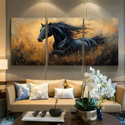 3pcs Stunning Black Horse Metal Print Ready to Hang Art