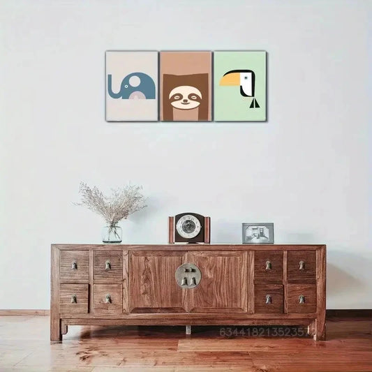 3pcs Elephant Sloth Toucan Wild Animal Metal Print Ready to Hang Art