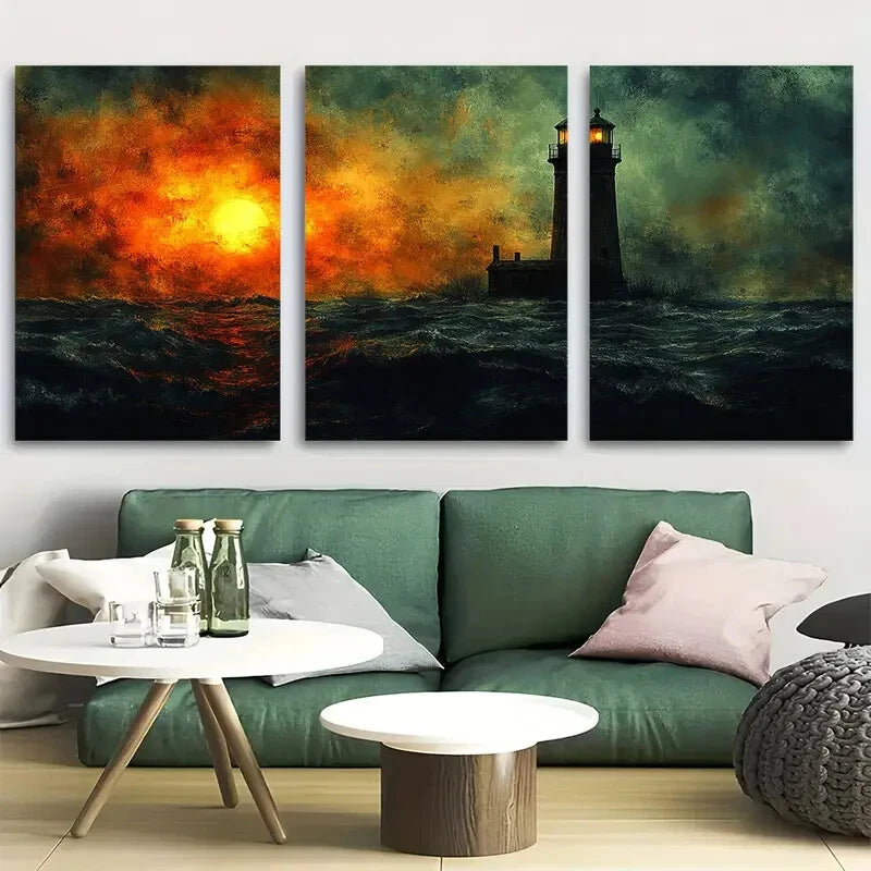 3pcs Creepy Haunted Lighthouse Metal Print Ready to Hang Art