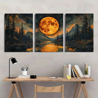 3pcs Pond Moon Colorful Nature Metal Print Ready to Hang Art