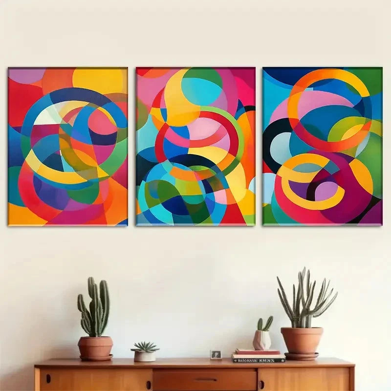 3pcs Colorful Abstract Circle Vibrant Geometric Metal Print Ready to Hang Art