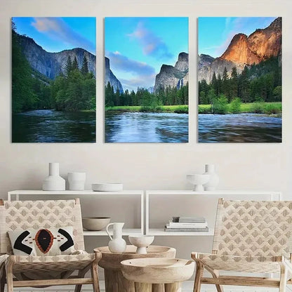 3pcs Yosemite Valley Mountain Scenery Metal Print Ready to Hang Art