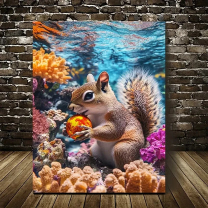 Beautiful Vibrant Squirrel Underwater Scene with Coral 40x60cm Metal Print Ready to Hang