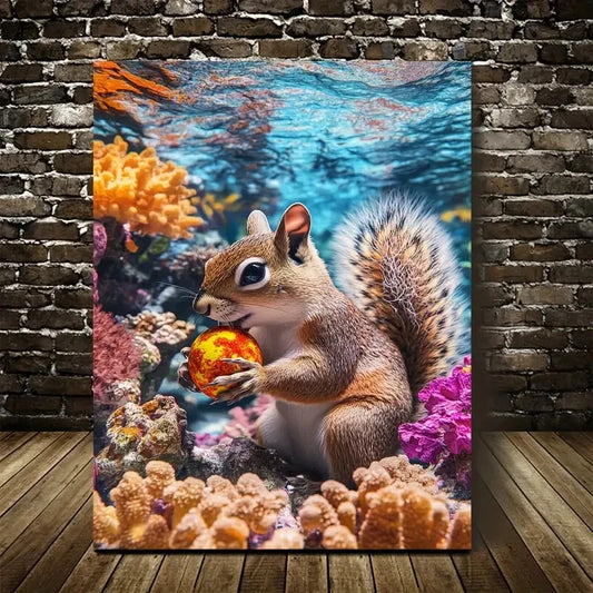Beautiful Vibrant Squirrel Underwater Scene with Coral 40x60cm Metal Print Ready to Hang